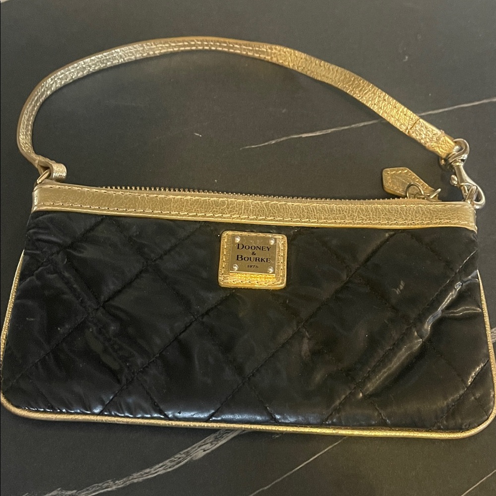 Dooney & Bourke Black and Gold Quilted Wristlet